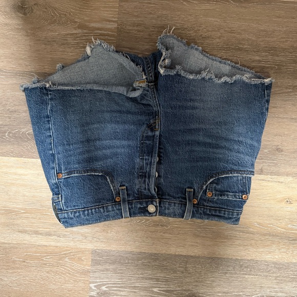 Levis Strauss Pants - Frayed Hem Dark Blue Denim Shorts - Women's Jean Shorts